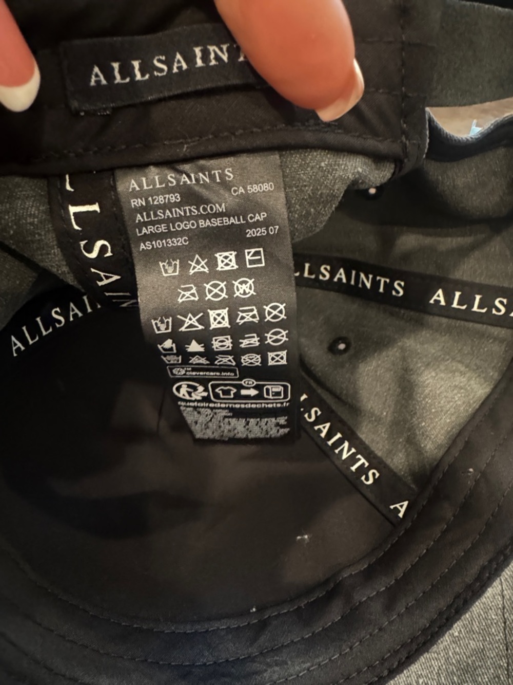 All Saints Gray Embroidered Logo Baseball Cap - Picture 4 of 5